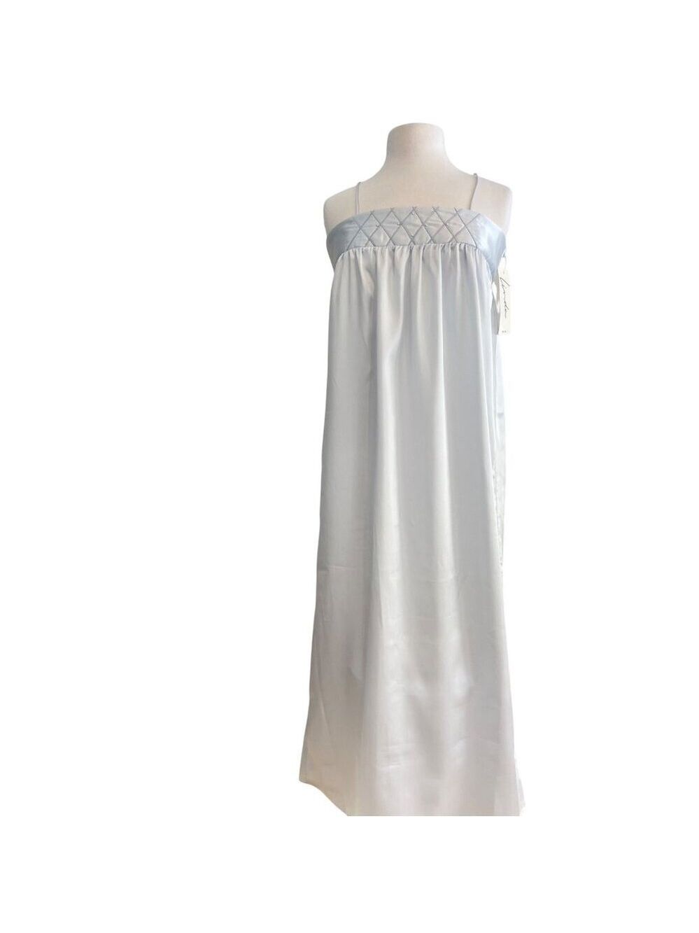NWT Vintage Linda lingerie Light Blue Satin Nightie W/ Pearl Embellished Bodice